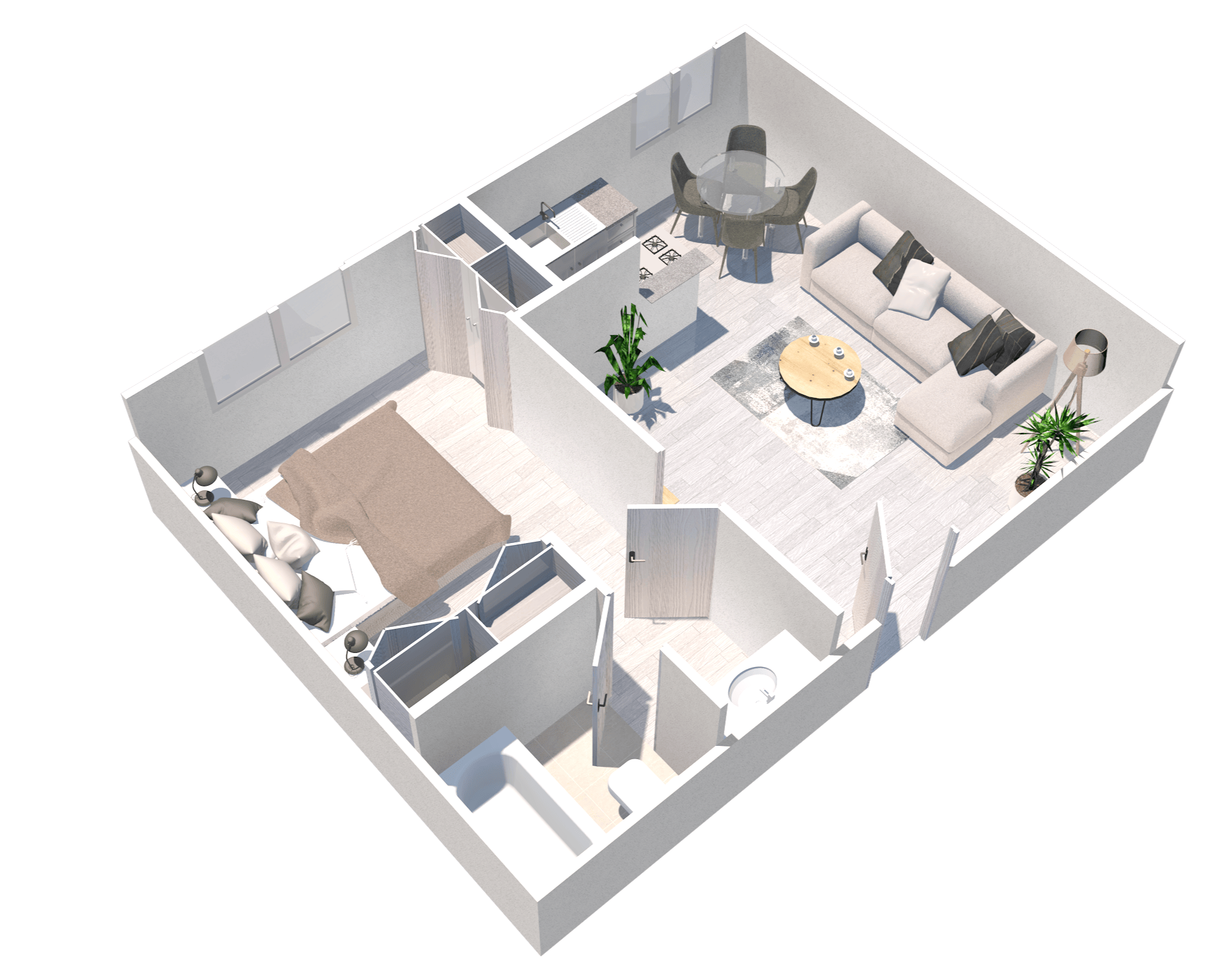 Floor plan for 1 bed, 1 bath, 504 sqft